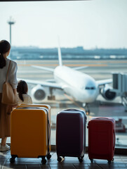 Journey Begins — Luggage and Passenger at Airport Terminal Window