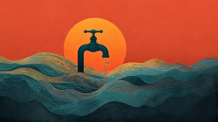 Artistic poster showing faucet silhouette over glowing waves symbolizing Global Handwashing Day