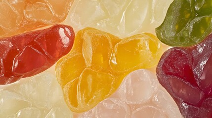 Close up of colorful gummy bears candy, sugary delicious treat