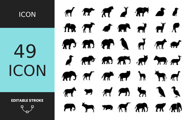 
Title (max 190 characters):
49 Black Silhouette Animal Icons Vector Pack: Editable Stroke Graphics of Diverse Wildlife & Safari Creatures, Including Elephant, Bird, Deer, and Mammals