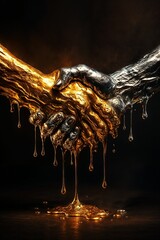 Futuristic Liquid Partnership Vision, Surreal Dripping Unity Symbol, Creative Molten Collaboration Artwork, Shiny Fluid Trust Illustration, Unique Melting Deal Concept, Artistic Metallic Bond Vision