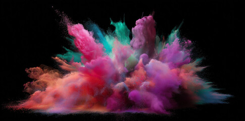 Colorful abstract explosion of powder filling the dark space with vibrant shades