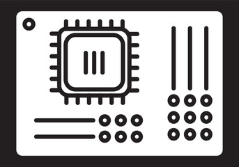 Microchip icon. same pose same proportions four styles black solid glyph outline minimal flat multicolor filled