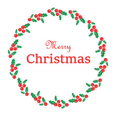 Christmas wreath with holly on a white background. Greeting card. Merry Christmas