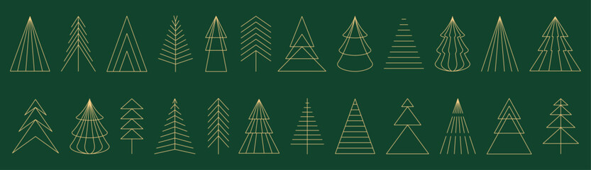 Naklejka na ściany i meble Christmas tree set, minimalist geometric icon, line elements