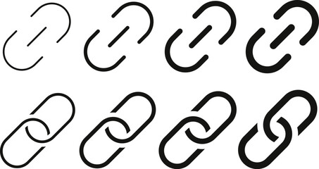 Web link icon set. Chain icons. Webpage URL link symbol. external link, share link, internet url, attach link symbol 