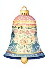 Christmas bell illustration watercolor art.