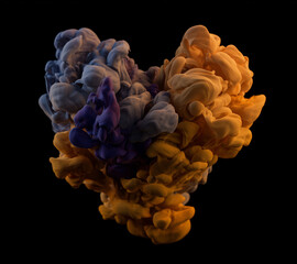 Colorful abstract swirl forms a heart shape against a dark background in a creative display