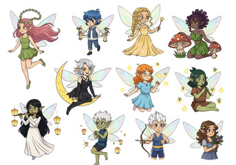 Fantasy Fairy Clipart Set – Magical Forest Fairies, Wings, Flowers, and Sparkles – Watercolor and Digital Art Illustrations
