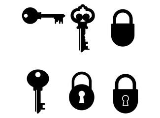 Antique Skeleton Key and Padlock Icons Representing Security, Access, Privacy, and Unlocking Solutions