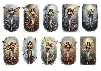 Fantasy Fairy Clipart Set – Magical Forest Fairies, Wings, Flowers, and Sparkles – Watercolor and Digital Art Illustrations