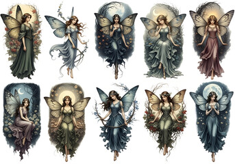 Fantasy Fairy Clipart Set – Magical Forest Fairies, Wings, Flowers, and Sparkles – Watercolor and Digital Art Illustrations