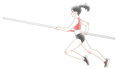 Obraz premium 棒高跳びで助走する女子の水彩風イラスト
