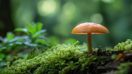 Fototapeta premium Mushroom growth forest floor nature photography lush environment close-up view fungi life cycle