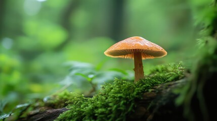 Fototapeta premium Mushroom growth in enchanted forest nature photography tranquil environment close-up view fungal diversity