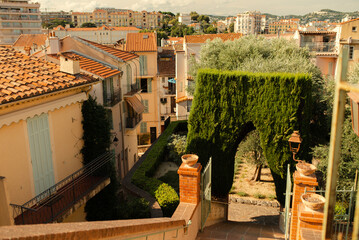 Cannes aerial panoramic view. Cannes is a city located on the French Riviera or Cote d'Azur in France.