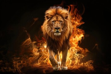 Naklejka premium A lion fire wildlife animal.