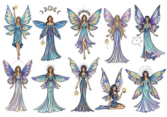 Fantasy Fairy Clipart Set – Magical Forest Fairies, Wings, Flowers, and Sparkles – Watercolor and Digital Art Illustrations