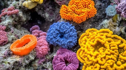 Colorful coral reef vibrant underwater life with orange blue and yellow hues
