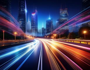 Fototapeta premium night cityscape with motion blur of vehicle lights