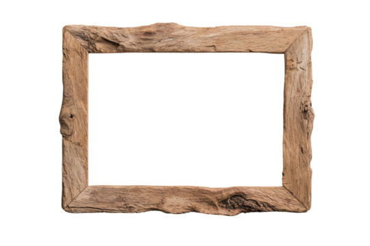 A rustic wooden frame on a white isolated background, perfect for displaying art or photographs in a homely setting.