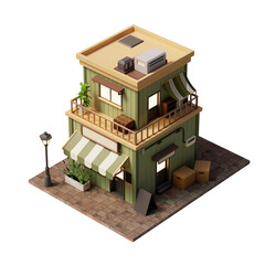 아이소메트릭 빈티지 베이커리 하우스 외관 Isometric Vintage Bakery House Exterior