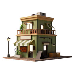 아이소메트릭 빈티지 베이커리 하우스 외관 Isometric Vintage Bakery House Exterior