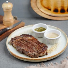 Gourmet Grilled Beef Steak with Dipping Sauces