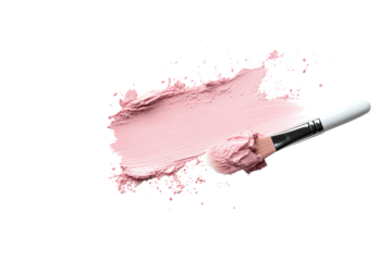 A soft pink makeup foundation streak on a white isolated background, showcasing a beauty brush for cosmetic application.