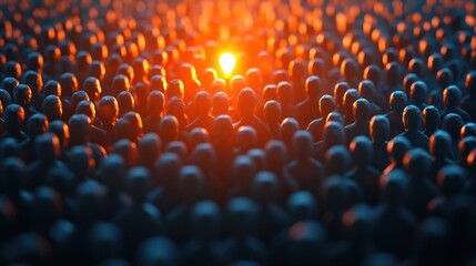 Illuminated Lightbulb Among Dark Figures Unique Idea Standing Out in Crowd