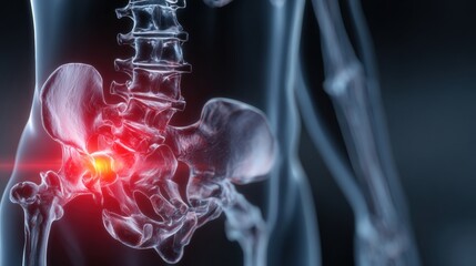 Understanding Human Anatomy Through Detailed Visualization of the Spinal and Pelvic Regions, Highlighting Pain Points Near the Sacrum