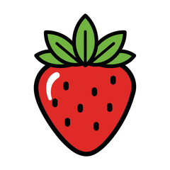 Obraz premium Vibrant Strawberry Illustration with Green Leaves and Black Seeds.