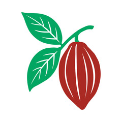 Cacao beans vector flat illustration in color on white background. Hand drawn cocoa chocolate organic symbol in vintage style for web and design packages.	
