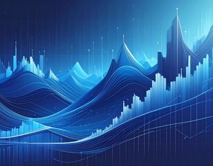 Abstract blue background with arrows illustrating digital business data and financial market stock report design concepts for a web banner template