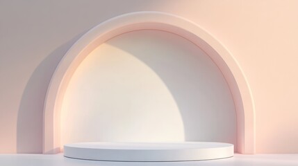 Minimalist White Product Podium with Arch in Soft Light Background