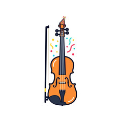 Fototapeta premium Festive violin illustration with party hat and bow, musical celebration concept.