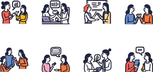 Vector line art of office team working together. EPS-ready for teamwork, business, and corporate themes. Clean, scalable, and suitable for professional design use.
