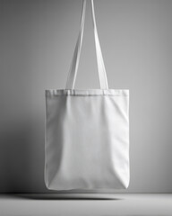 White Cotton Tote Bag Hanging On Neutral Background Mockup