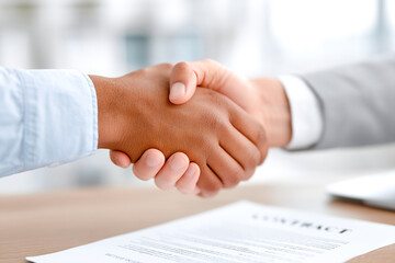 Partners agree on terms through a handshake in a business setting Generative AI