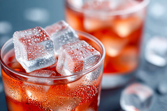 Refreshing cocktails with ice cubes served in glassware at a gathering Generative AI