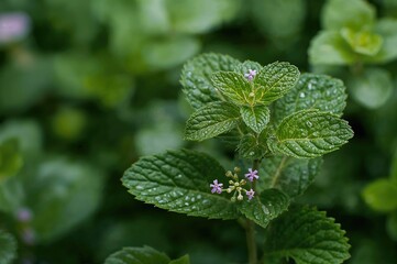 Aromatic peppermint herb growing outdoors with natural light and space, isolated on a summer garden backdrop