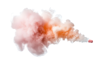 Colorful smoke cloud in various shades of pink and orange, creating an artistic and dynamic feel, isolated on a clean white background.