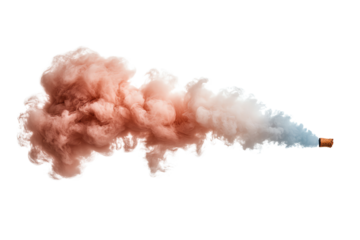 Colorful smoke explosion on white isolated background, showcasing vibrant hues blending seamlessly for artistic and creative projects.