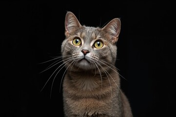 House Cat Gazing Towards the Light Against a Dark Backdrop
