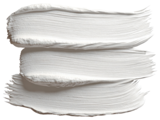 Three overlapping, textured, white paint strokes