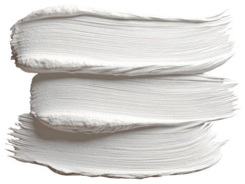 Three overlapping, textured, white paint strokes