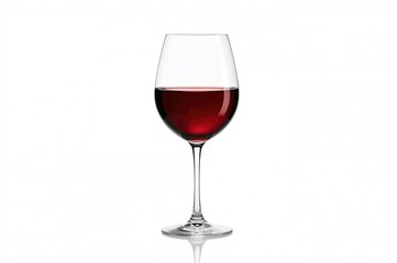 Single glass of red wine against a plain white background, sharp focus with a clipping path