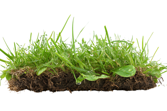 Fresh green grass with droplets of water, showcasing nature's beauty and vitality, perfect for design and ecological themes.