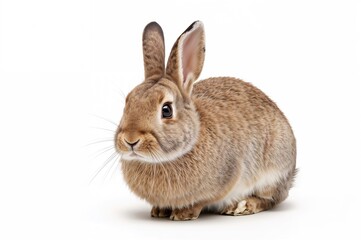 Fototapeta premium Detailed illustration of a rabbit species, shown on a plain white backdrop, suitable for an animal reference book.