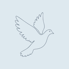Fototapeta premium Minimalist line drawing of a flying bird with outstretched wings on a light